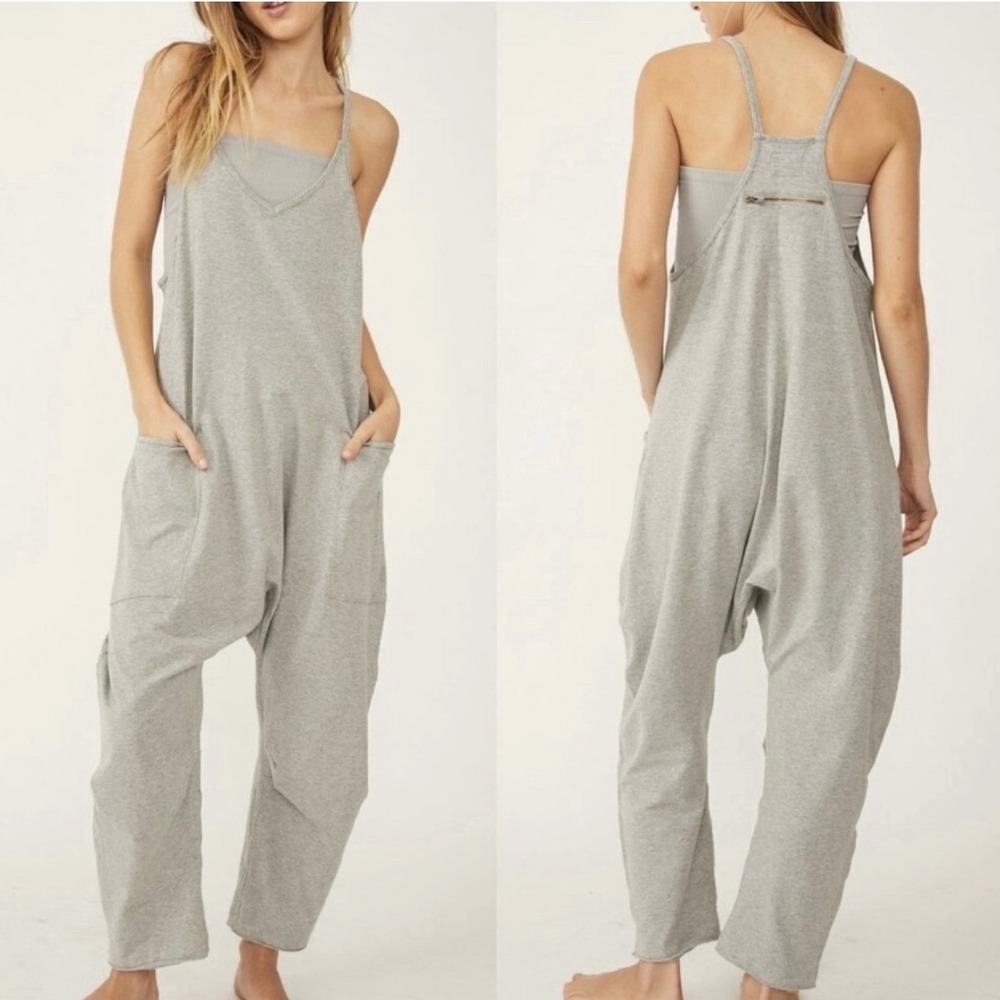 Free People Movement Hot Shot Jumpsuit Heather Grey Harem Overalls Small S